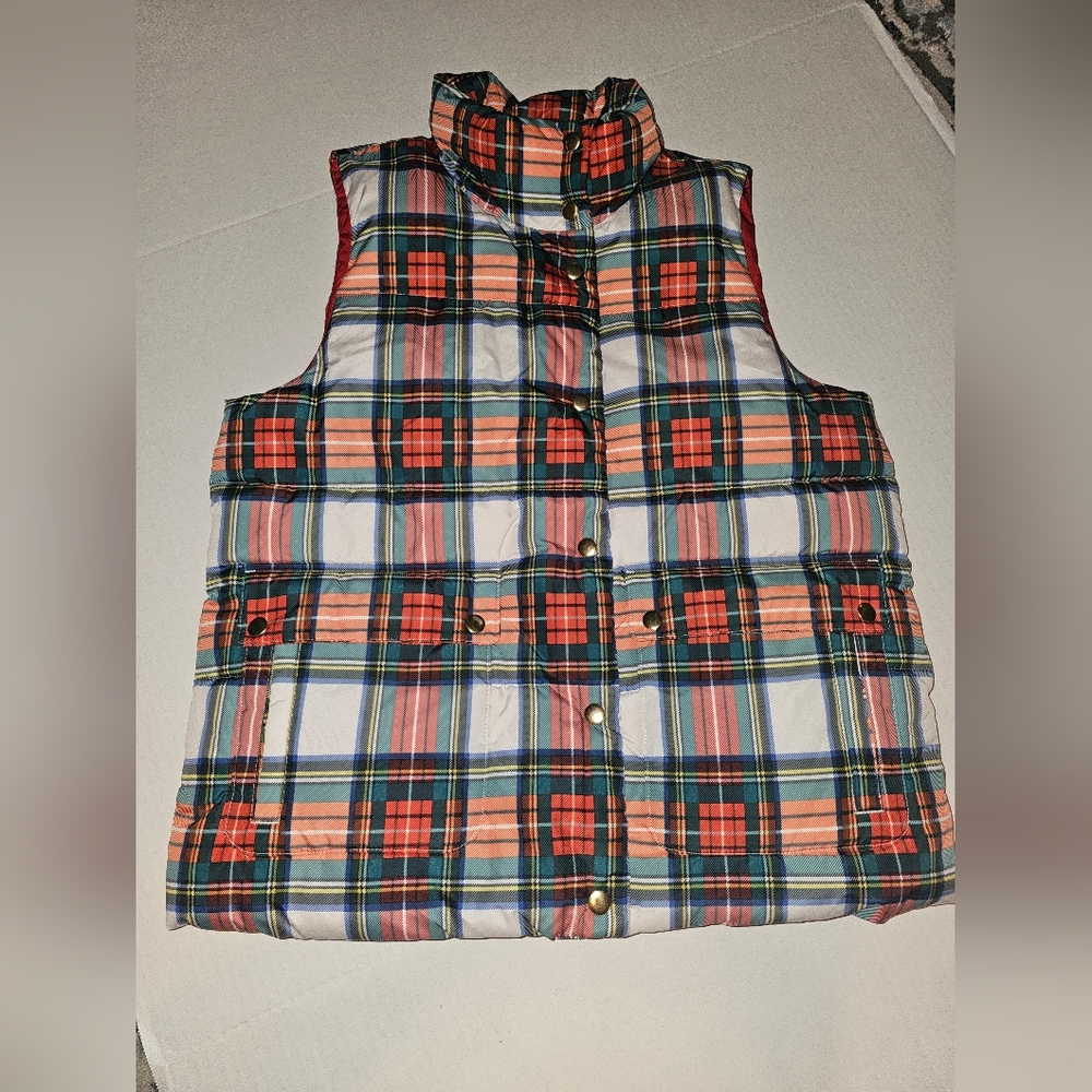 J Crew Signature Puffer Vest Womens Small Plaid Primaloft Lightweight Holiday